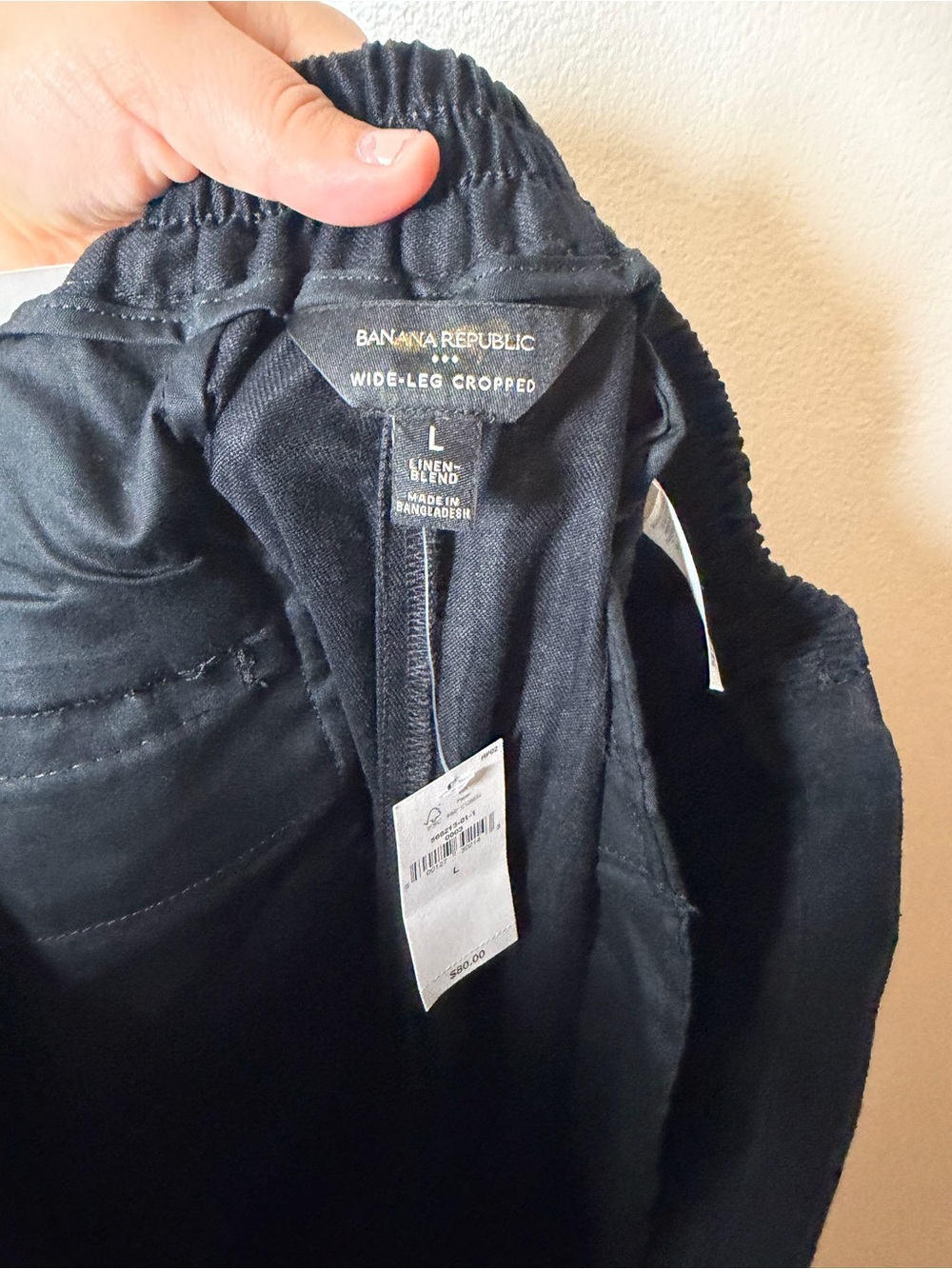 Banana Republic Wide Rise Cropped Linen Blend Black Pants size Large - Picture 7 of 10